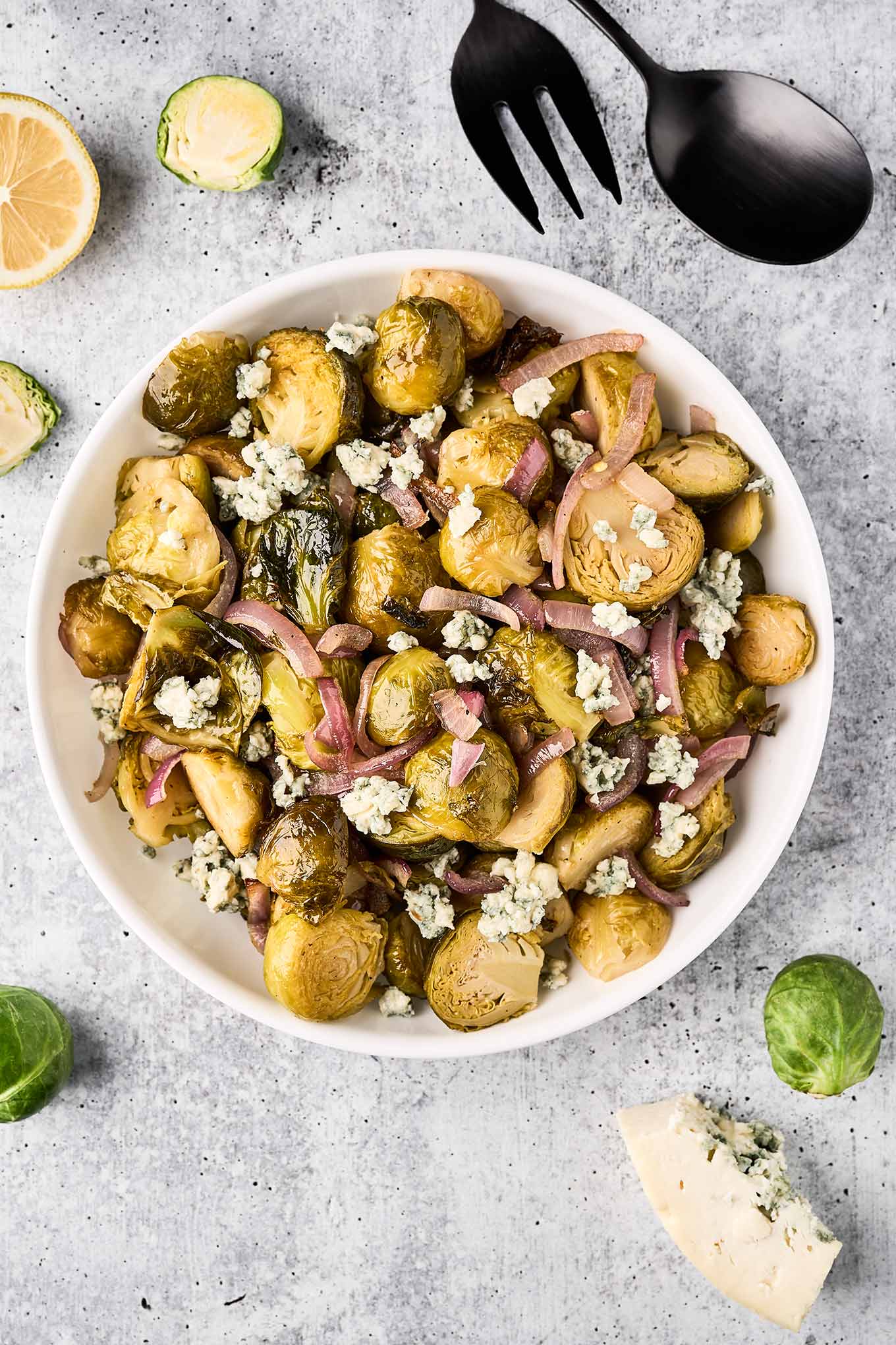Caramelized garlic Brussels sprouts on a plate