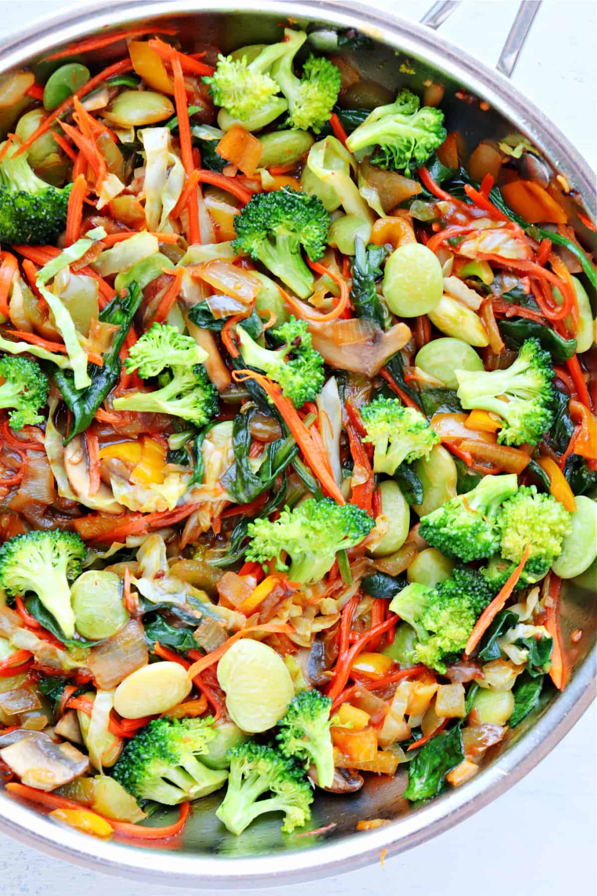 Quick veggie stir-fry with colorful vegetables on a white plate